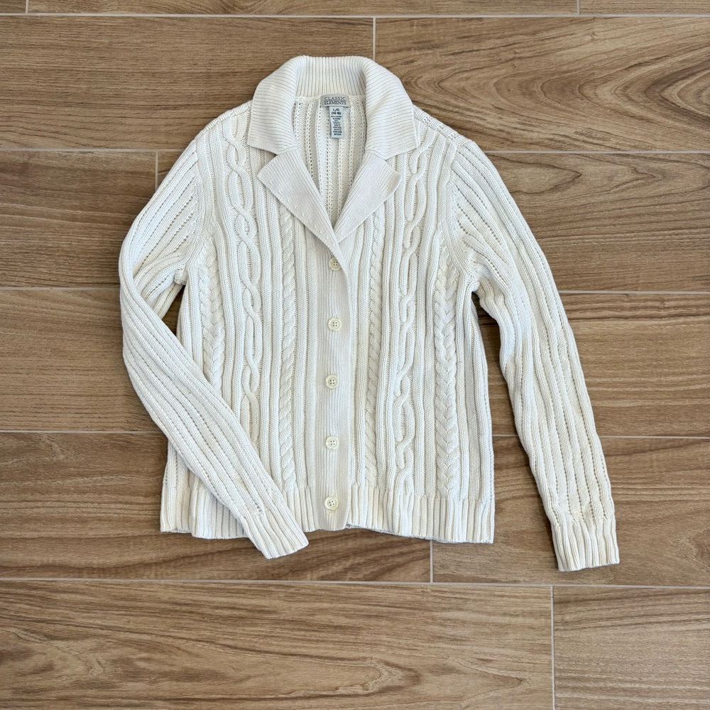 Classic Elements Youth Thick Fisherman Knit Cardigan 14/16 Ivory Grandpacore